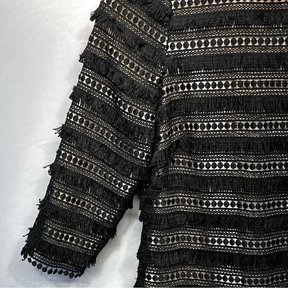 J. Crew Fringe Midi Dress 6 Black boho Tan lined Sheath 3/4 Sleeves - Picture 4 of 10